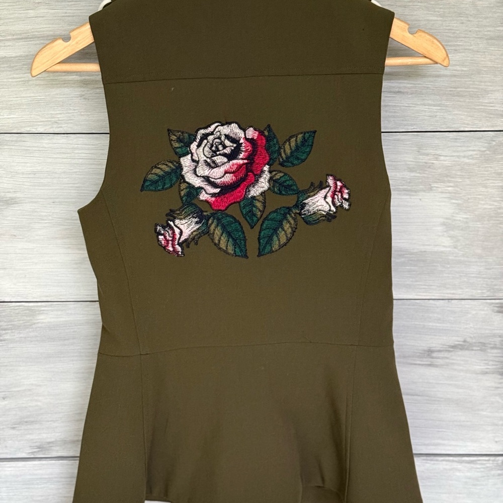 XOXO Khaki Green Vest with White Accents flower embroidered on the back - Picture 7 of 10